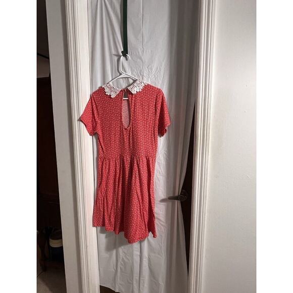 Teenage Runaway Red White Floral And Skull Print Doily Collar Mini Dress Size Lg - Picture 5 of 5